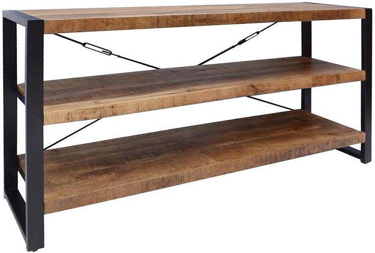 Mangohouten Boekenkast Britt 150 cm Laag Mahom Industrieel - Vitrinekast van Mangohout & Metaal - Industriële Buffetkast