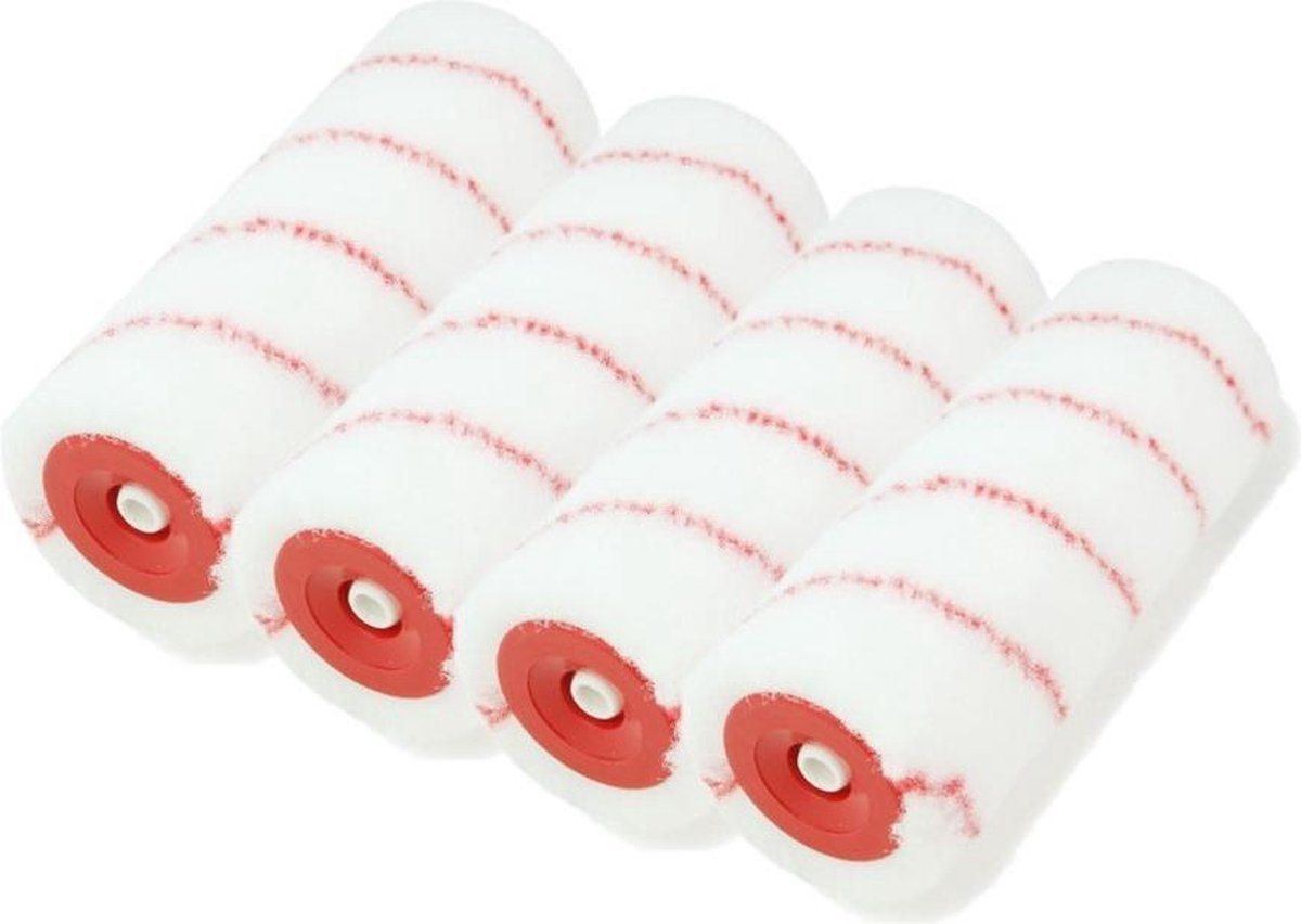 Set van 4x stuks muur vacht anti-spat verfrollers nylon pluisvrij 6,2 x 18 cm - Verfspullen - Schildersbenodigheden