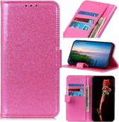 Glitterpoeder waterdichte horizontale flip lederen hoes voor iPhone 11 Pro Max, met kaartsleuven en houder (roze)