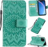 Geperst afdrukken Zonnebloempatroon Horizontale flip PU lederen hoes voor iPhone 11 Pro, met houder & kaartsleuven & portemonnee en draagkoord