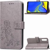 Lucky Clover Pressed Flowers Pattern Leather Case voor Galaxy A7 (2018), met houder & kaartsleuven & portemonnee & draagriem (grijs)