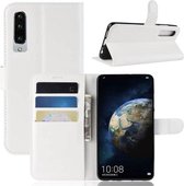 Litchi Texture horizontale lederen flip-hoes voor Huawei P30, met houder en kaartsleuven en portemonnee (wit)