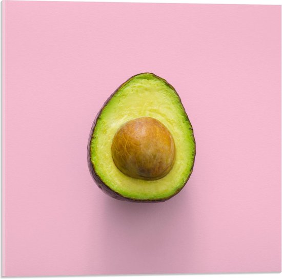 Acrylglas - Avocado op Roze Achtergrond - 50x50cm Foto op Acrylglas (Wanddecoratie op Acrylglas)