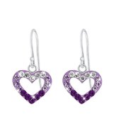 Little Miss Lovely - Zilveren oorbellen hart met purple mix kristal