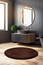Nerge.be | Havai Round Dark Brown 90x90 cm | %100 Acrylic - Handmade | Badmat Set | Antislip | Washable in the Machine | Soft surface