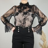 Kanten Blouse Vlinder - Zwart