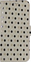 Made-NL Handmade Echt Leer Book Case Voor Samsung Galaxy A51 5G Beige met zwart beige bolletjes