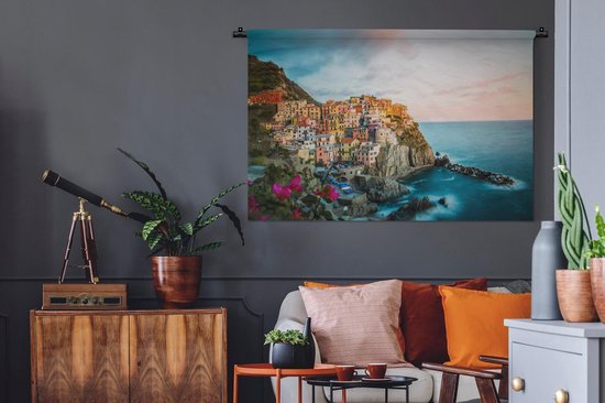 Tapisserie Italie - Maisons le long d'une falaise en Italie Tapisserie coton 150x100 cm - Tapisserie avec photo