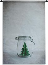Wandkleed Kerst illustraties - Kerstillustratie van een papieren kerstboom in een glazen pot Wandkleed katoen 120x180 cm - Wandtapijt met foto XXL / Groot formaat!