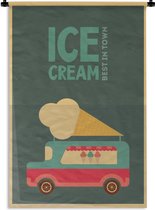 Wandkleed Ijsco - poster met ijswagen en quote &#x27;&#x27;ice cream best in town&#x27;&#x27; Wandkleed katoen 120x180 cm - Wandtapijt met foto XXL / Groot formaat!, gebruikt tweedehands  Nederland