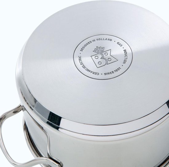 BK Essentials Pannenset 4-delig - 16/18/20cm -Zonder PFAS-vrije antikleeflaag - Pannenset inductie - Inductie kookpan - RVS pannenset - Ovenbestendig tot 230°C - Met glazen deksel - Zilver