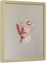 Foto in frame , Halve compositie. van vrouwen gezicht ,70x100cm , roze  beige , wanddecoratie