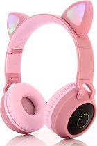 TDR- Draadloze Bluetooth koptelefoon - Over-Ear Koptelefoon voor Kinderen - Met Led Kat Oortjes - Bekend van TikTok - Roze