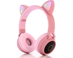 TDR- Draadloze Bluetooth koptelefoon - Over-Ear Koptelefoon voor Kinderen - Met Led Kat Oortjes - Bekend van TikTok - Roze