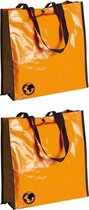 2x stuks eco shopper boodschappen opberg tassen oranje 38 x 38 cm - Milieuvriendelijke boodschappentassen