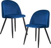 Nancy's Brighton Eetkamerstoelen - Set Van 2 - Gestoffeerde Keukenstoel - Kuipstoel - Fluweel - Blauw/Roze/Groen/Beige- Zwart