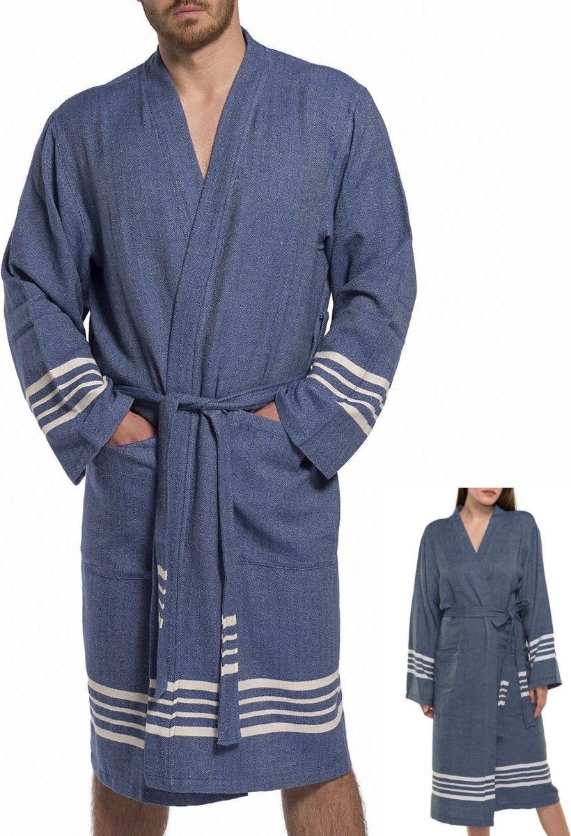 Lalay Hamam Badjas Krem Sultan Navy XS unisex hotelkwaliteit sauna badjas luxe badjas dunne zomer badjas ochtendjas