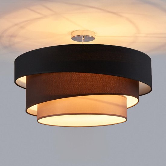 Lindby - plafondlamp - 3 lichts - stof, metaal - H: 36.8 cm - E27 - zwart, bruin, grijs, chroom