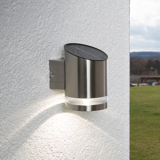 Lindby LED-Solar-Wandleuchte Rikard, schwarz, Edelstahl