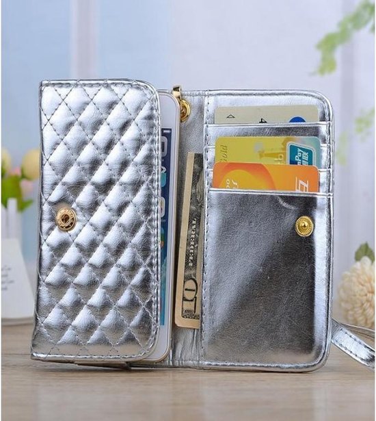 Luxe telefoon hand tasje (M) met gestikt ruit patroon, wallet hoesje met Chanel patroon