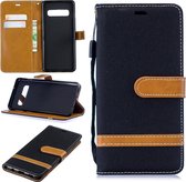 Kleurafstemming Denim Texture Leather Case voor Galaxy S10, met houder & kaartsleuven & portemonnee & lanyard (zwart)