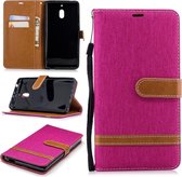 Kleurafstemming Denim Texture Leather Case voor Nokia 2.1 (2018), met houder & kaartsleuven & portemonnee & lanyard (rose rood)