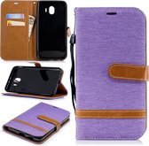 Kleurafstemming Denim Texture Leather Case voor Galaxy J4 (2018), met houder & kaartsleuven & portemonnee & lanyard (paars)