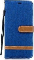 Kleurafstemming Denim Texture Leather Case voor Galaxy J4 +, met houder & kaartsleuven & portemonnee & lanyard (koningsblauw)