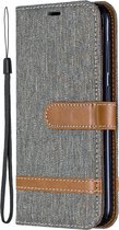 Kleurafstemming Denim Texture Leather Case voor Galaxy A6, met houder & kaartsleuven & portemonnee & lanyard (grijs)