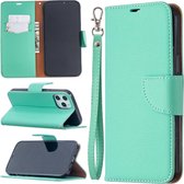 Voor iPhone 12 Pro Max Litchi Texture Pure Color Horizontale Flip Leather Case met houder & kaartsleuven & portemonnee & lanyard (groen)