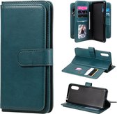 Voor Sony Xperia L4 multifunctionele magnetische koperen gesp horizontale flip effen kleur lederen tas met 10 kaartsleuven & portemonnee & houder & fotolijst (donkergroen)