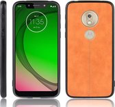 Voor Motorola Moto G7 Power Schokbestendig Naaien Koe Patroon Huid PC + PU + TPU Case (Oranje)