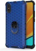 Voor Xiaomi Redmi 9A schokbestendige honingraat PC + TPU ringhouder beschermhoes (blauw)