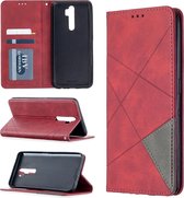 Voor Oppo A5 (2020) / A9 (2020) Rhombus Texture Horizontale Flip magnetische lederen tas met houder en kaartsleuven (rood)