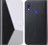 Voor Xiaomi Redmi 7 Tricolor stiksels Horizontale Flip TPU + PU lederen tas met houder & kaartsleuven & portemonnee (zwart)