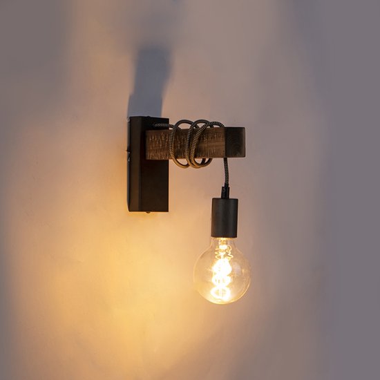 QAZQA gallow - Applique - 1 lampe - D 210 mm - Noir