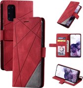 Voor Samsung Galaxy S20 Ultra Skin Feel Splicing Horizontale Flip Leather Case met houder & kaartsleuven & portemonnee & fotolijst (rood)