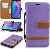 Kleurafstemming Denim Texture Leather Case voor Xiaomi Redmi 6 Pro, met houder & kaartsleuven & portemonnee & lanyard (paars)