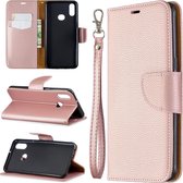 Voor Galaxy A10s litchi textuur pure kleur horizontale flip pu lederen tas met houder & kaartsleuven & portemonnee & lanyard (rose goud)