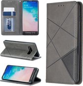 Ruit textuur horizontale flip magnetische lederen tas met houder en kaartsleuven en portemonnee voor Galaxy S10 (grijs)