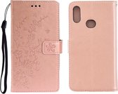 Voor Galaxy A10S Plum Blossom Pattern Links en Rechts Flip Leren Case met Beugel & Kaartsleuf & Portemonnee & Lanyard (Rose Gold)