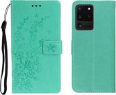 Voor Galaxy S20 Ultra Plum Blossom Pattern Links en Rechts Flip Leren Case met Beugel & Kaartsleuf & Portemonnee & Lanyard (Groen)