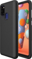 Voor Samsung Galaxy A21s Triangle Armor Texture TPU + PC Case (Zwart)