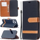 Voor iPhone 12 Pro / Max Kleuraanpassing Denim Texture Horizontale Flip Leren Case met Houder & Kaartsleuven & Portemonnee & Lanyard (Zwart)