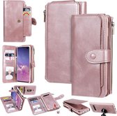 Voor Galaxy S10 + Multifunctionele Retro Afneembare Magnetische Horizontale Flip Leren Case met Kaartsleuven & Houder & Portemonnee & Fotolijst (Rose Goud)