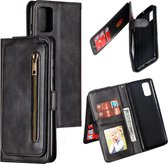 Voor Galaxy A51 negen kaart rits tas horizontale flip lederen tas met houder & kaartsleuven & fotolijst en portemonnee (zwart)