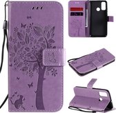Voor Huawei P Smart 2020 Tree & Cat reliÃ«fpatroon Horizontale flip lederen tas met houder & kaartsleuven & portemonnee en lanyard (lichtpaars)