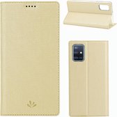 Voor Galaxy A51 Magnet Horizontal Flip Shockproof TPU + PU Leather Protective Case Card Slot & Holder (Champaign Gold)