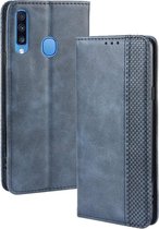 Voor Galaxy A20s magnetische gesp retro gekke paard textuur horizontale flip lederen tas, met houder & kaartsleuven & fotolijst (blauw)