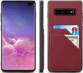 Voor Galaxy S10 Plus Denior V1 luxe auto koeienhuid lederen beschermhoes met dubbele kaartsleuven (donkerrood)